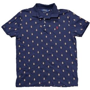 Ralph Lauren Men's Blue Slim Fit Crest Red Pony Polo